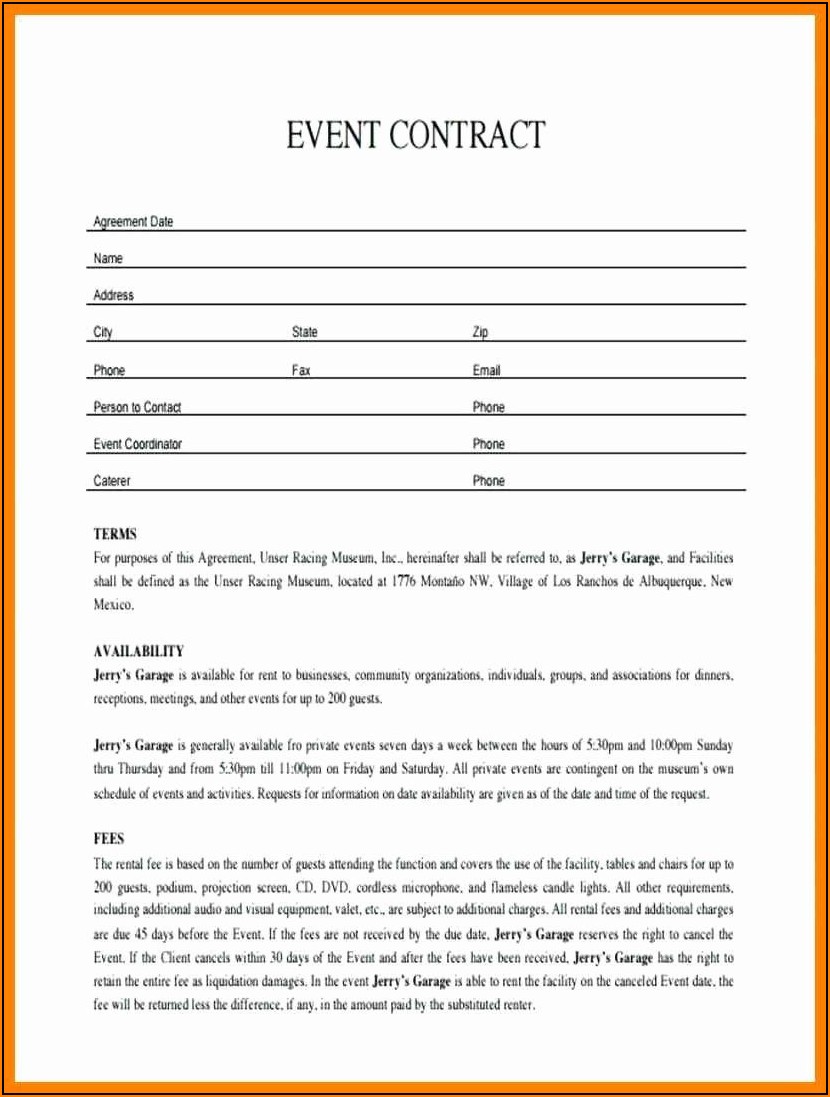 Event Contract Terms And Conditions Sample