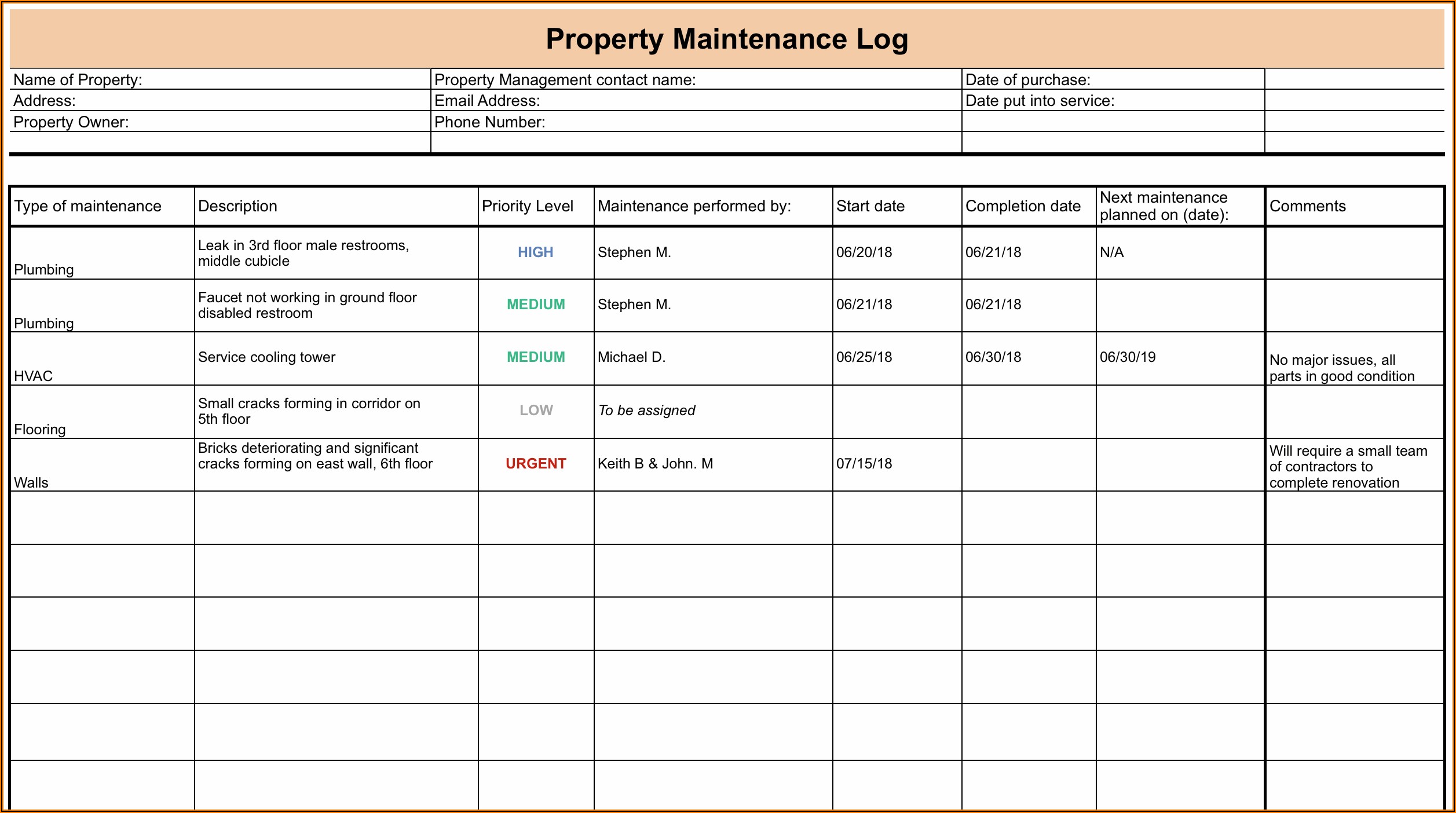 Facility Management Building Maintenance Checklist Template Excel