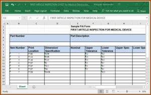 First Article Inspection Spreadsheet