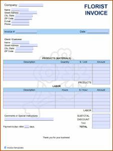 Florist Invoice Template Free