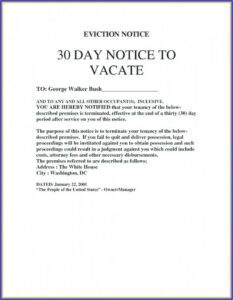 Free 30 Day Notice To Vacate Letter