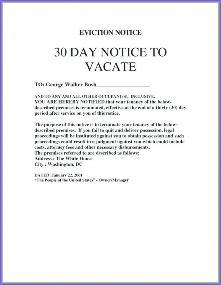 Free 30 Day Notice To Vacate Letter