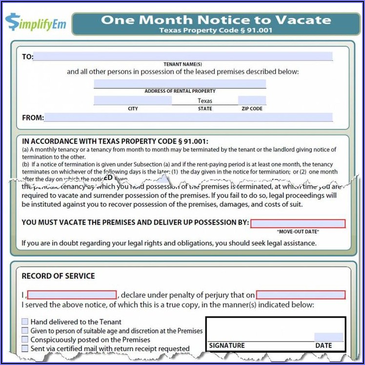 Free 30 Day Notice To Vacate Template