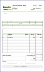 Free Auto Repair Work Order Template Excel