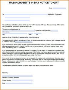 Free Notice To Quit Form Massachusetts
