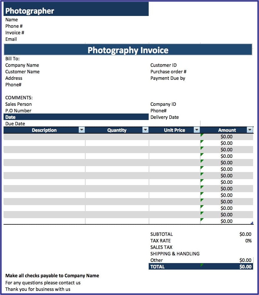 Free Photography Invoice Template Pdf