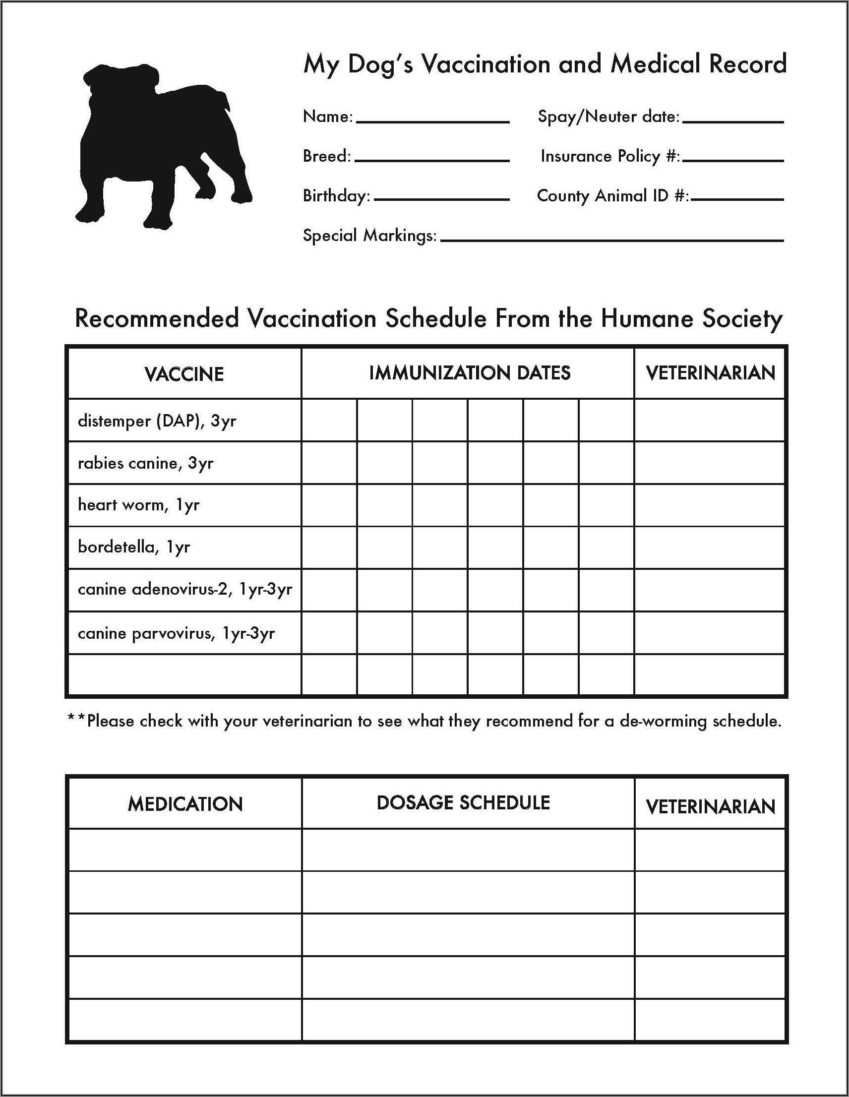 Free Puppy Shot Record Template