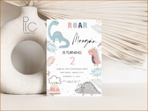 Girl Dinosaur Birthday Invitation Template