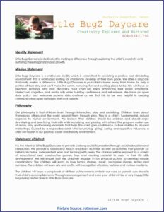 Home Child Care Business Plan Sample