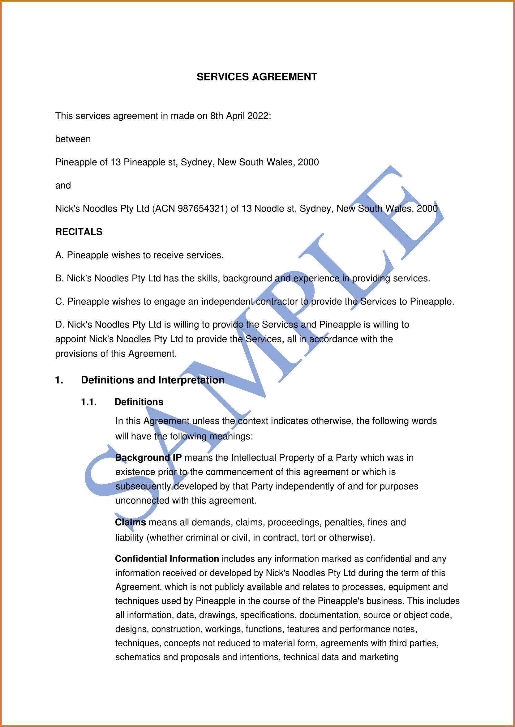 Independent Contractor Agreement Template Free Australia