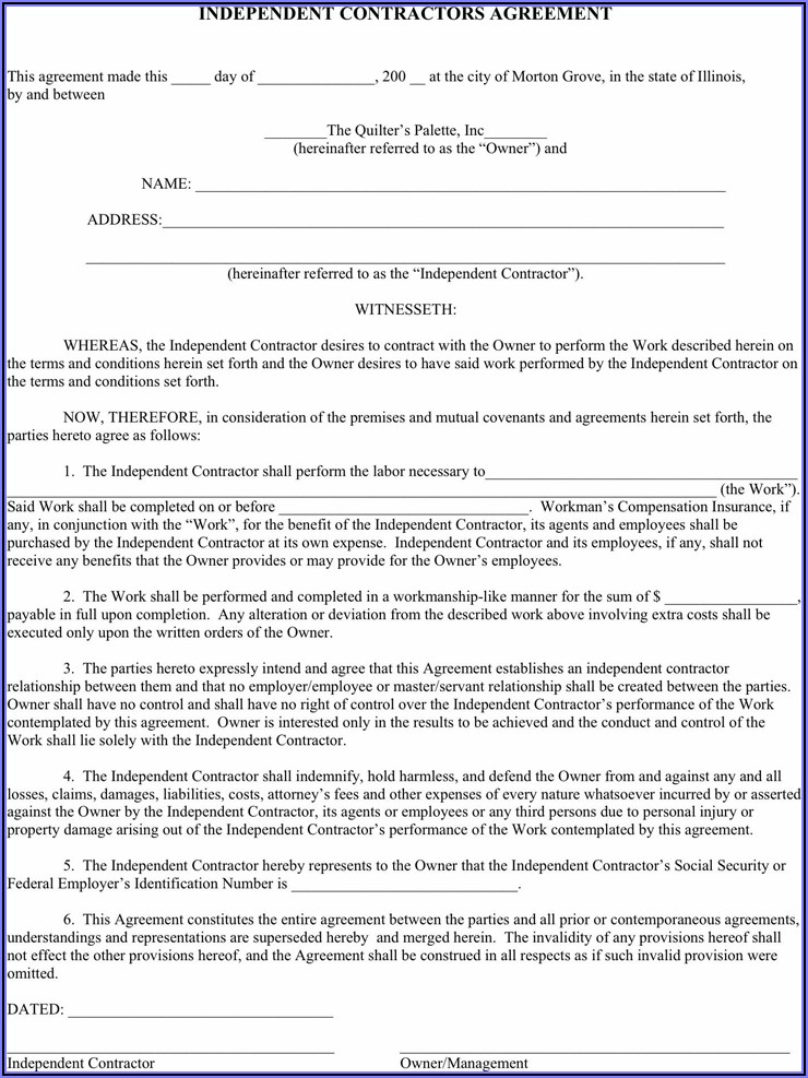 Independent Contractor Agreement Template Free Download