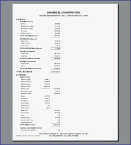 Interim Business Financial Statement Template