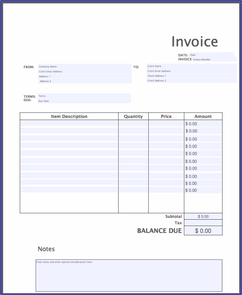 Invoice Template Printable Free