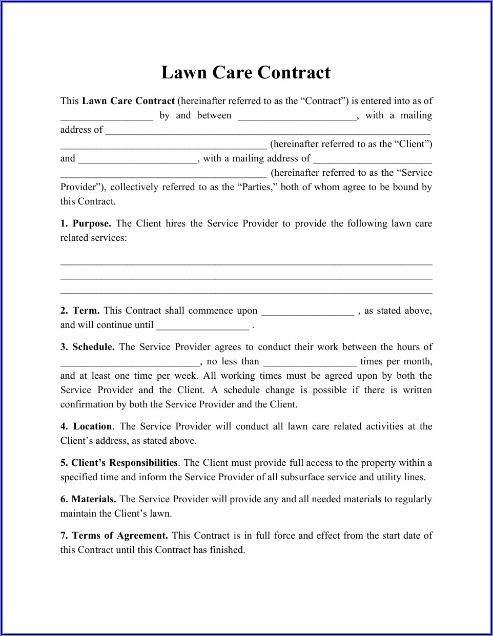 Lawn Service Contract Forms Free