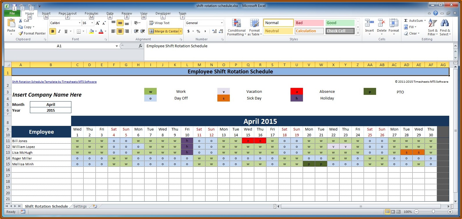 Monthly Shift Schedule Template Excel Free