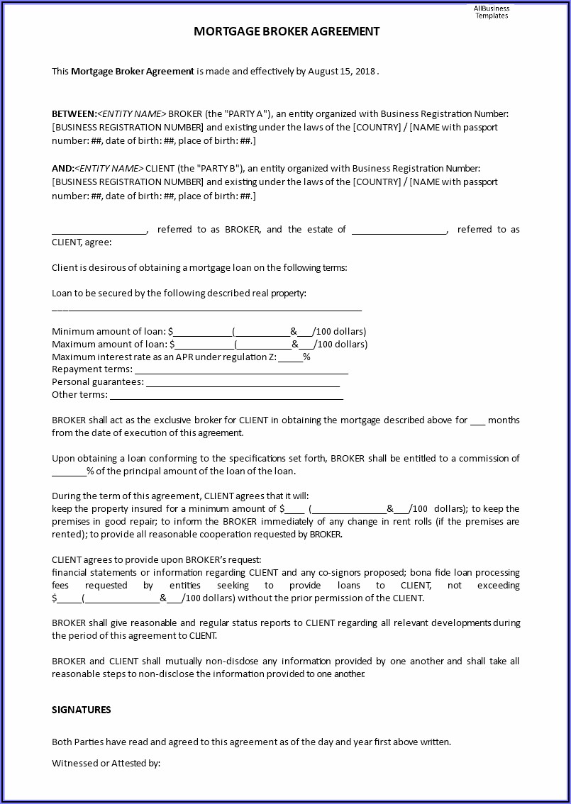 Mortgage Broker Agreement Template