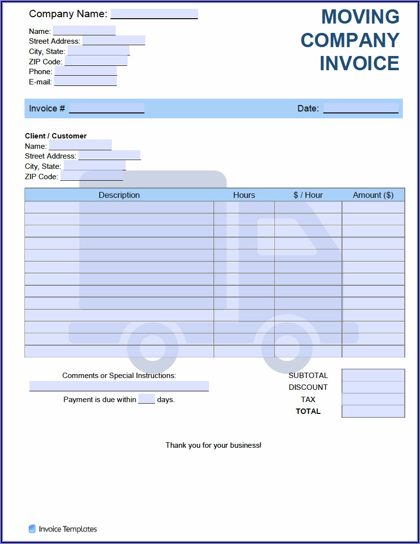 Moving Invoice Template Excel