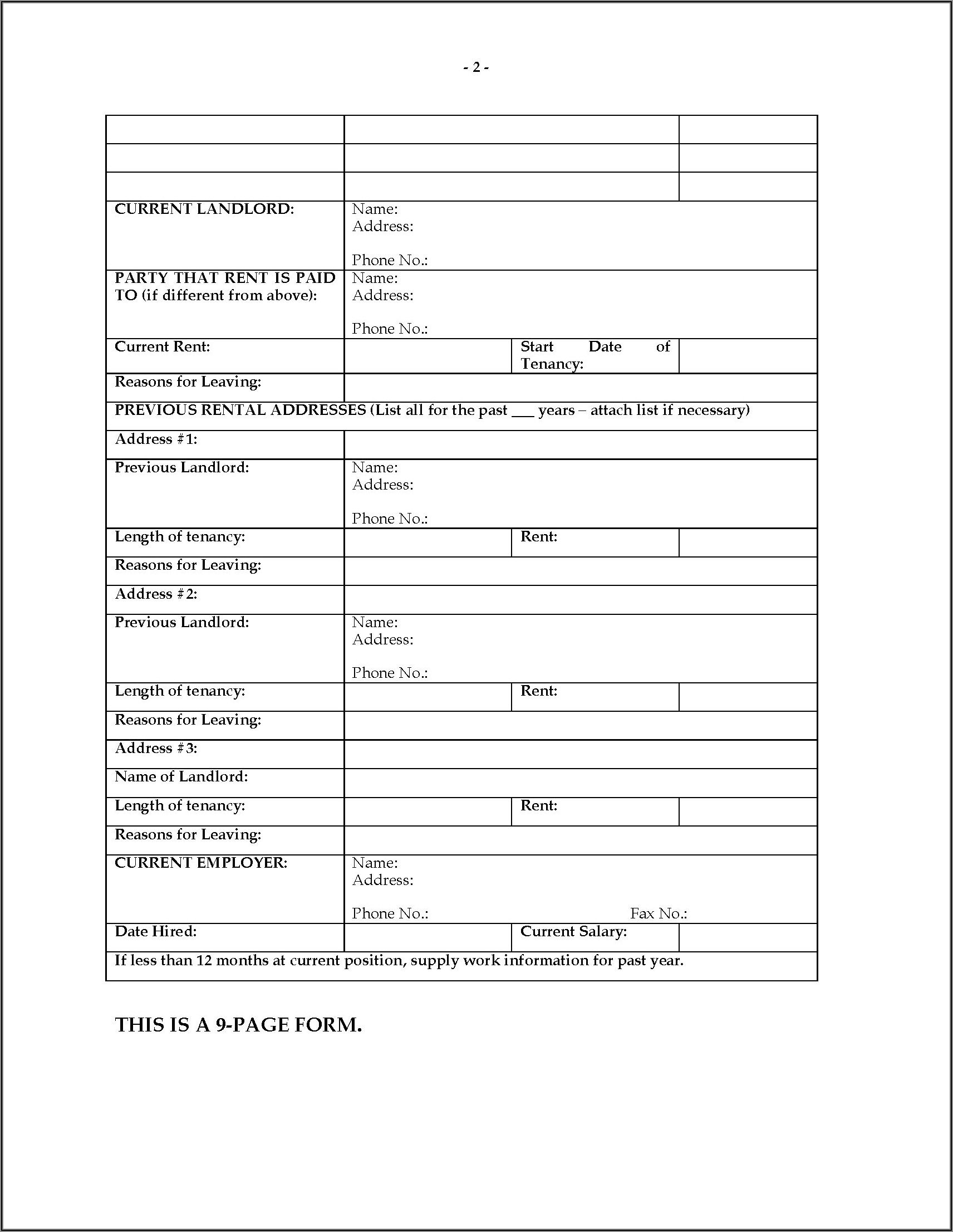 Ontario Landlord Rental Application Form