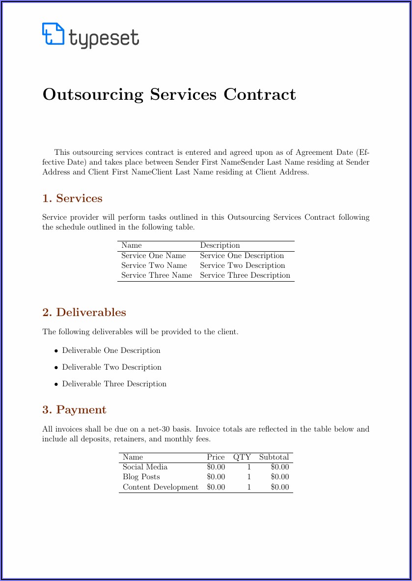Outsourcing Agreement Template South Africa