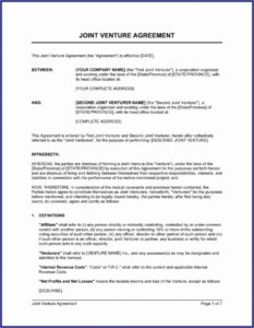 Partnership Sample Joint Venture Agreement Template