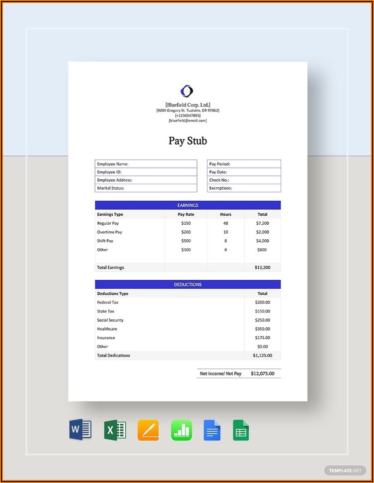 Pay Stub Template Google Sheets