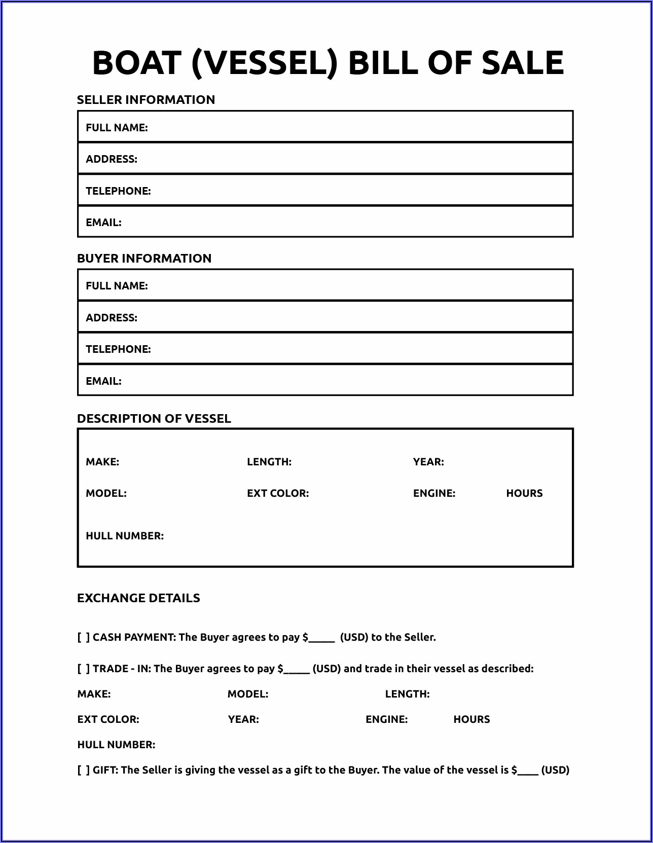 Printable Bill Of Sale For Boat Motor And Trailer