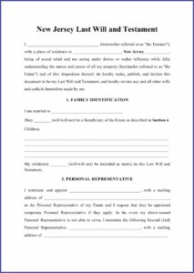 Printable Free Last Will And Testament Form Template Nj