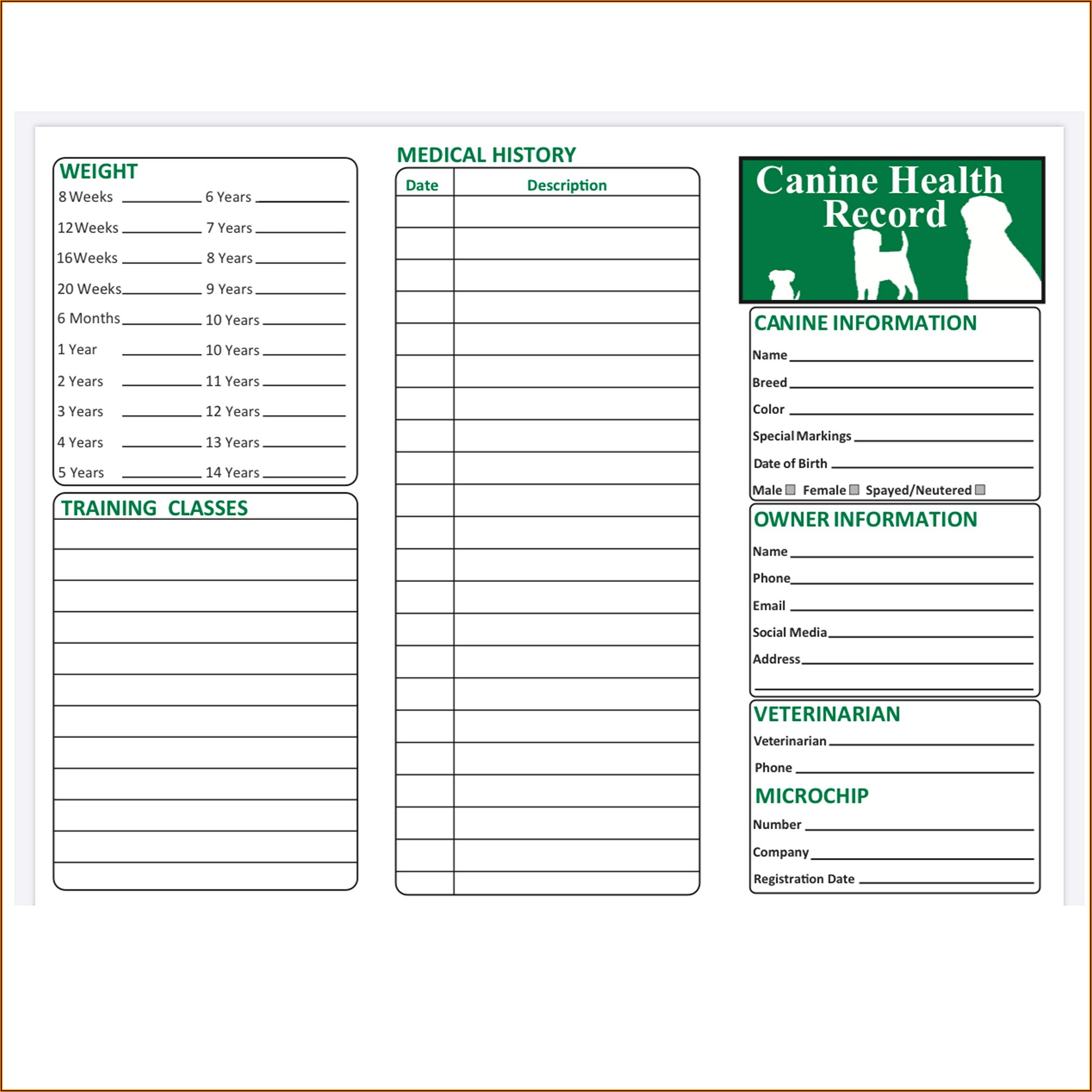 Printable Puppy Shot Record Template