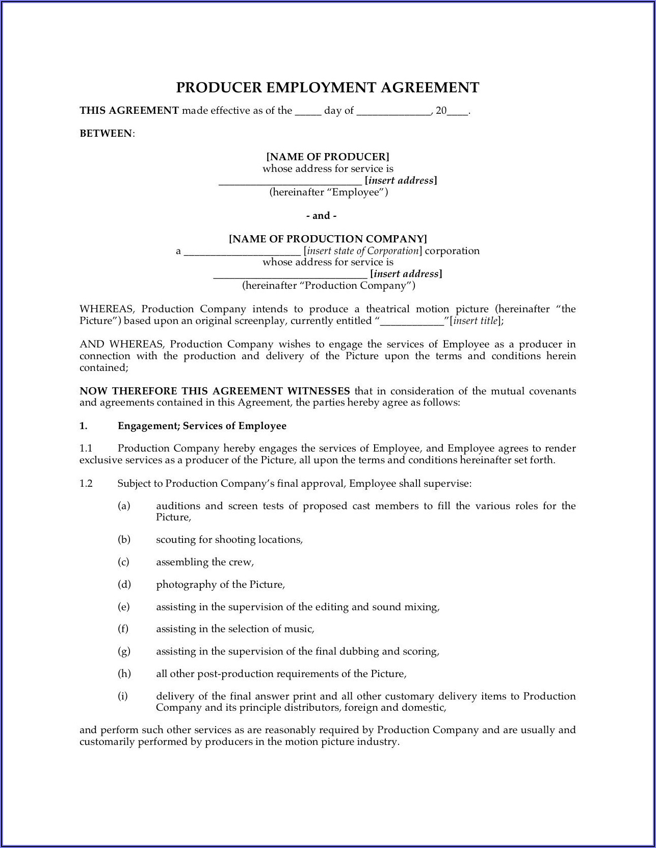 Producer Employment Contract Template