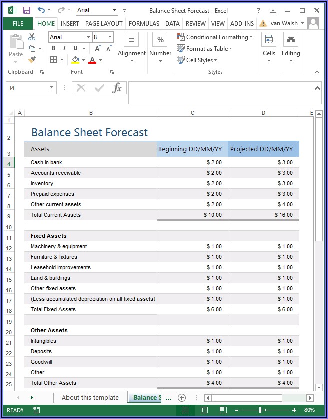 Projected Balance Sheet Template Excel