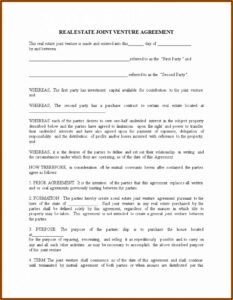 Real Estate Joint Venture Agreement Template