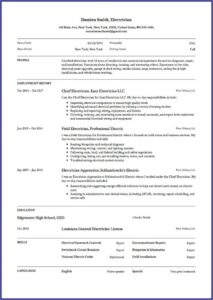 Resume Format For Electrician Job