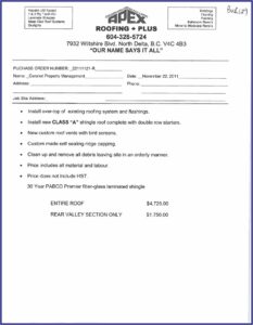 Roof Replacement Estimate Sample