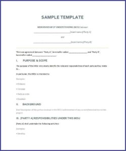 Sample Memorandum Of Understanding Template Free Download