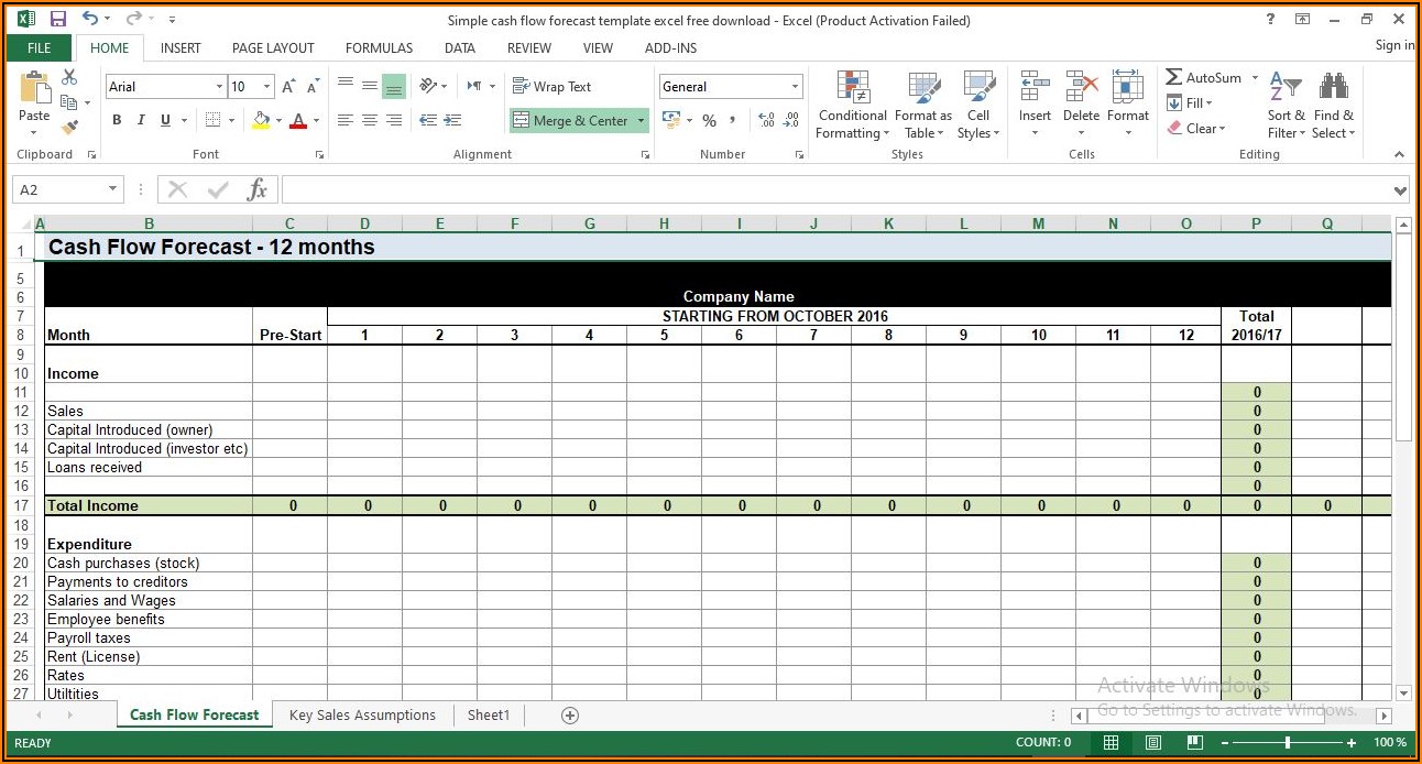 Simple Cash Flow Forecast Template Excel Free