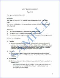 Simple Joint Venture Agreement Template Doc