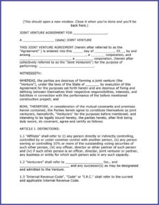 Simple Joint Venture Agreement Template Word