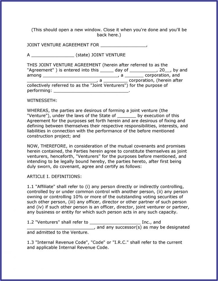 Simple Joint Venture Agreement Template Word