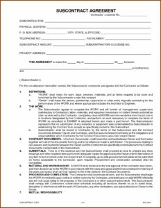 Subcontractors Agreement Form Template
