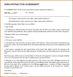 Subcontractors Agreement Template