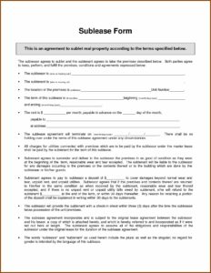 Sublet Rental Agreement Template