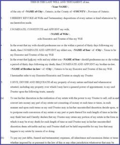 Template Free Printable Last Will And Testament Canada Pdf