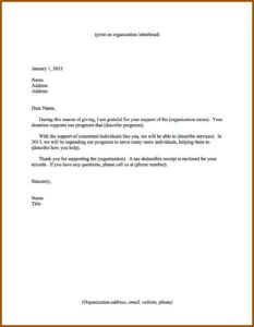 Thank You Letter For Charitable Donations Template
