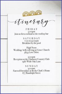 Wedding Itinerary Template For Guests