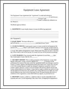 Word Free Equipment Rental Agreement Form Template